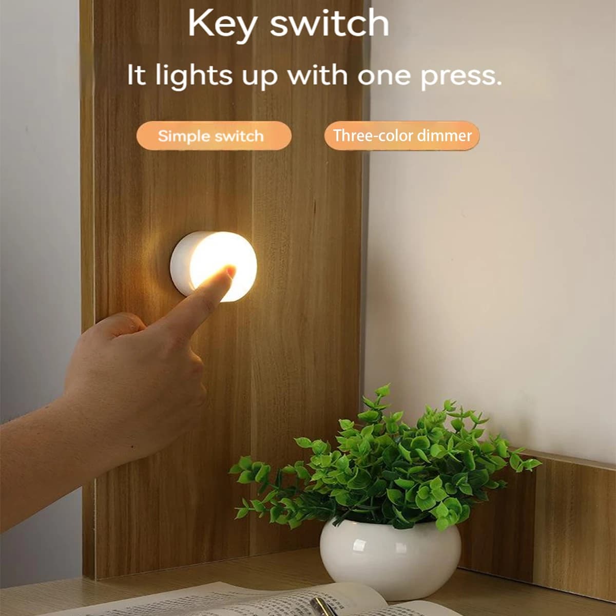 3 couleurs LED veilleuse alimenté par batterie pratique Mini lampe de nuit ronde adaptée à la maison