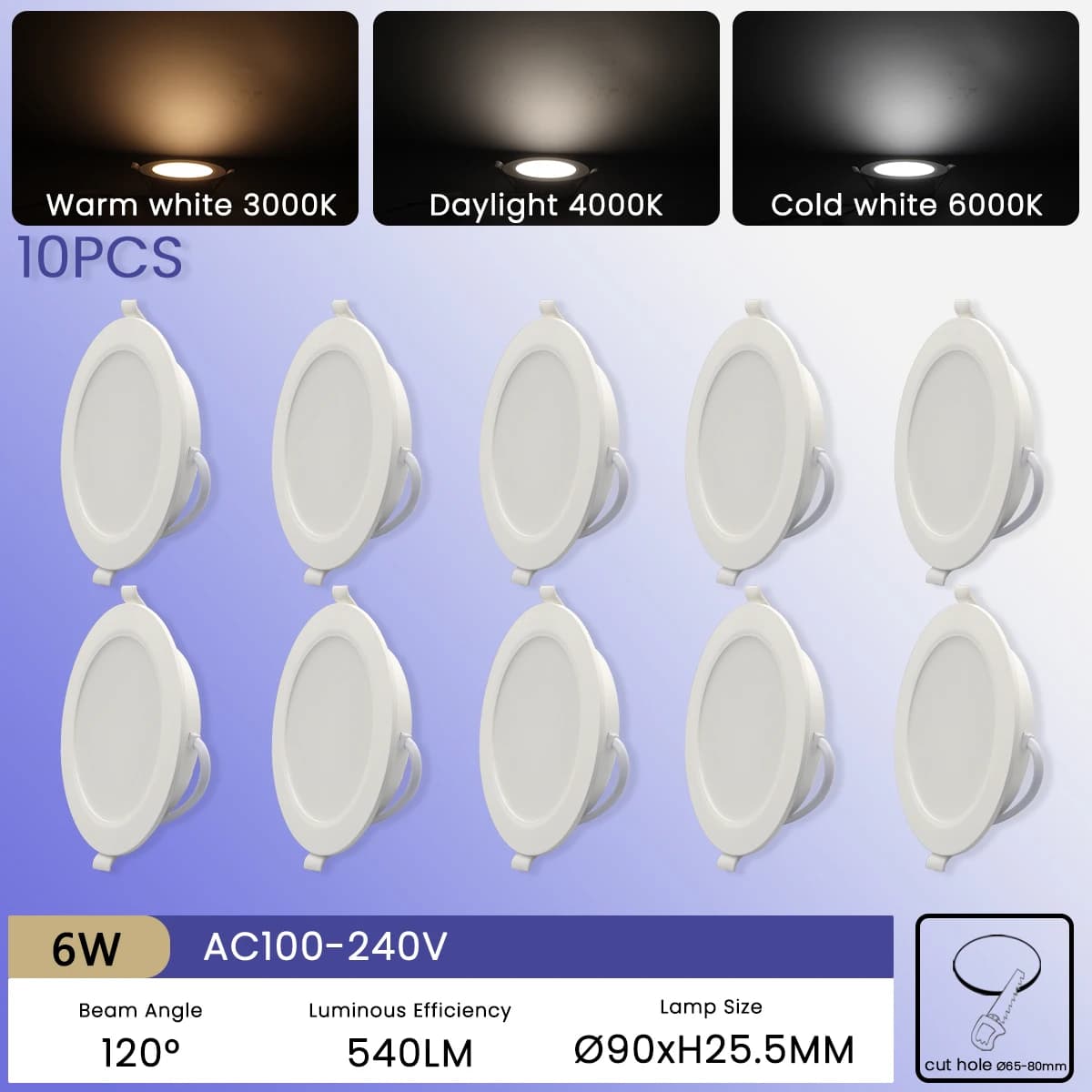 Spot lumineux LED encastrable circulaire, éclairage d'intérieur, luminaire de plafond, idéal pour un