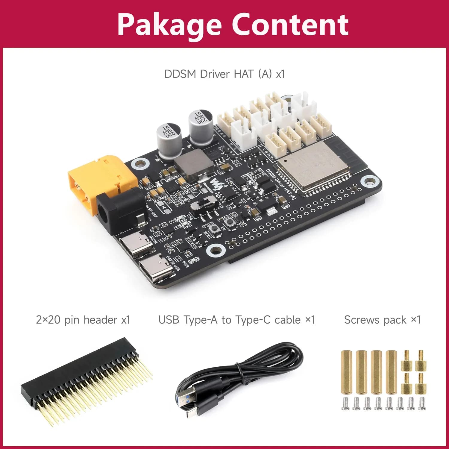 Carte de commande de moteur servo à entraînement direct Waveshare, DDSM Driver HAT (A), intègre ESP3