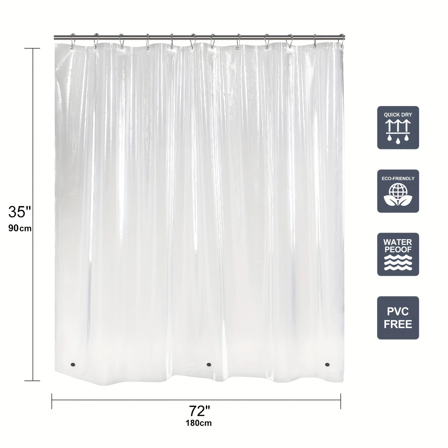 Doublure de rideau de douche transparente 90/180/200cm, doublure de douche en plastique imperméable,
