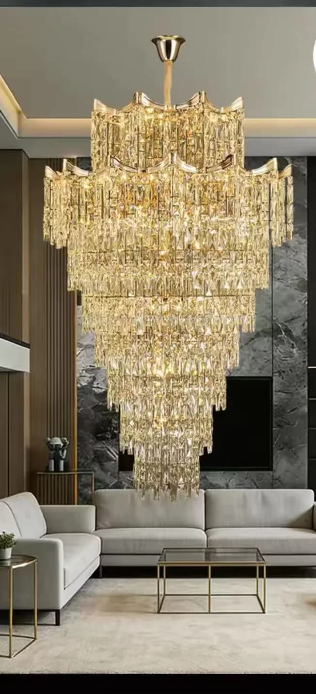 Lustre Duplex 2025 Nouveau Modèle Tendance Luxe Moderne Lampe de Hall en Cristal pour Villa et Salon