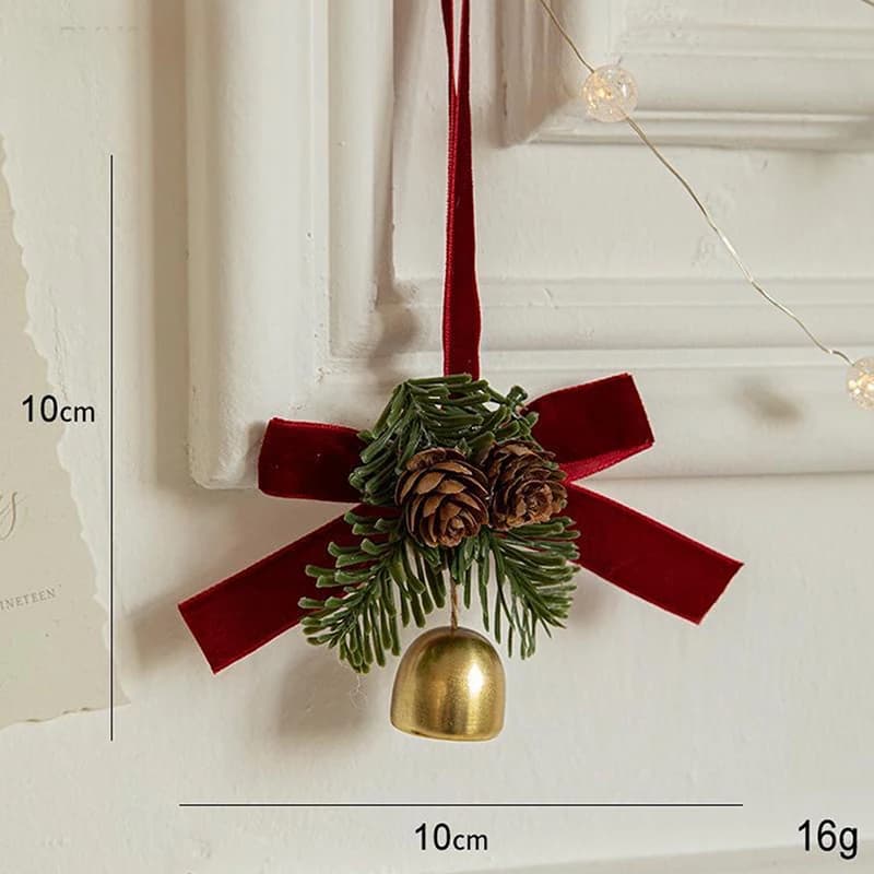 Cloches de noël, cintre de porte, ornement avec nœud en velours et pendentifs de cloche en forme de