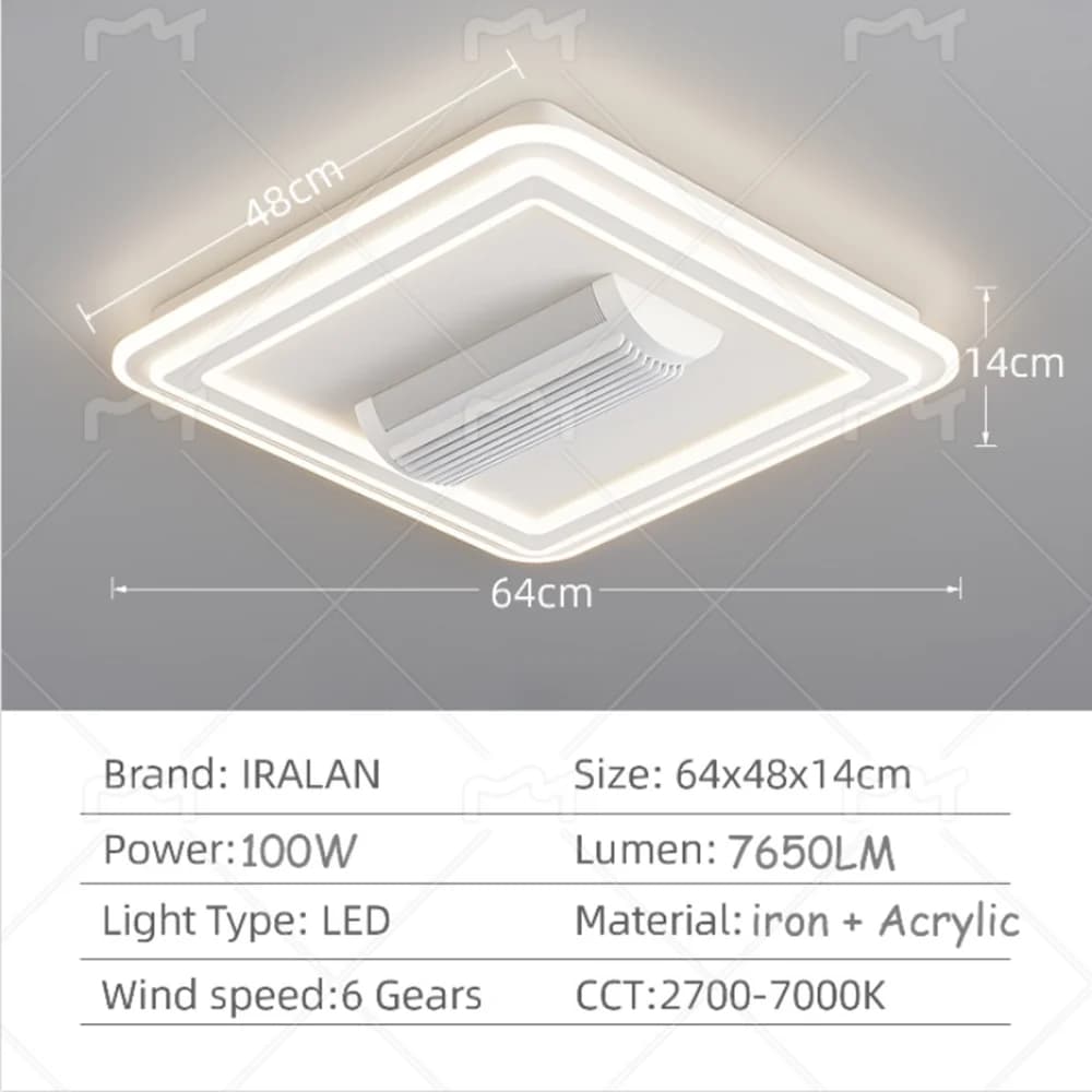 Plafonnier LED avec Ventilateur Invisible et Télécommande, Luminaire Décoratif de Plafond, Idéal pou
