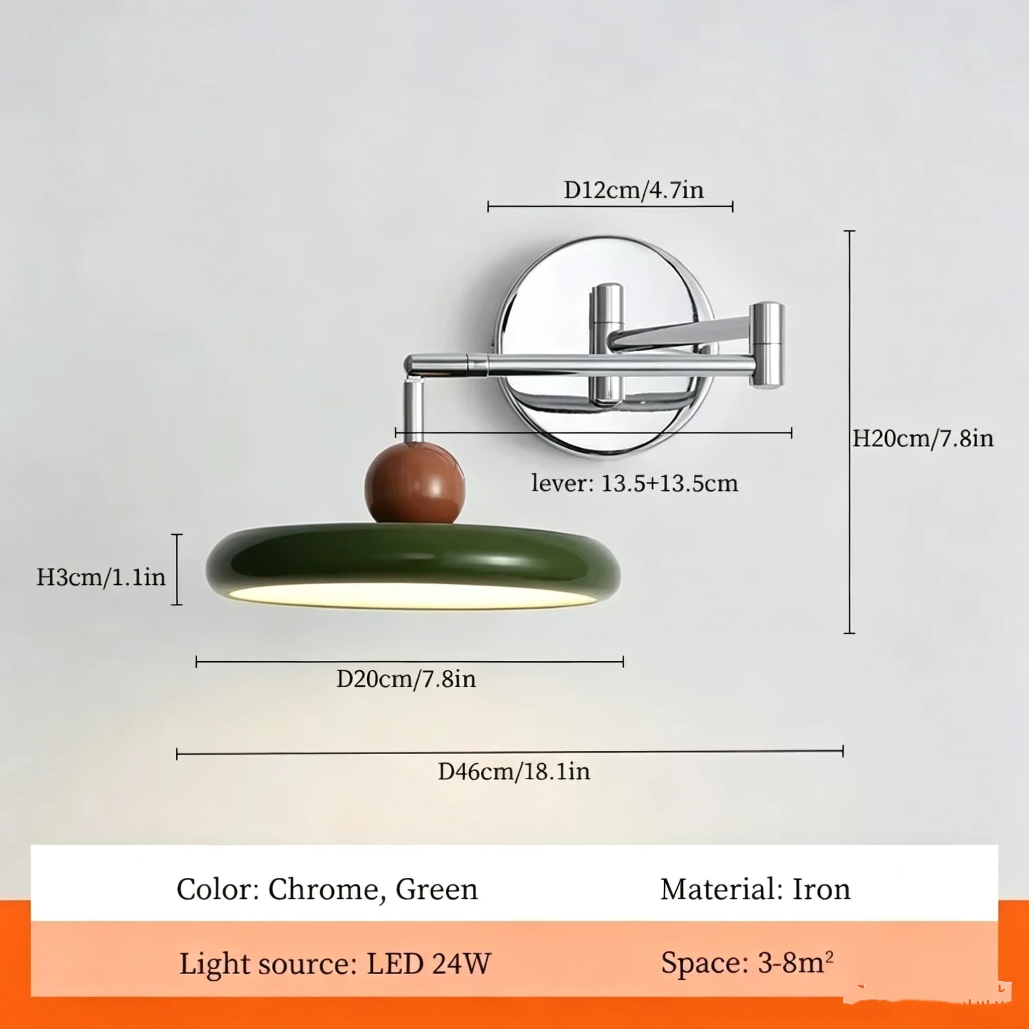 Lampe murale à bras articulé LED pour chambre à coucher, chevet, bureau, canapé, hôtel, style modern