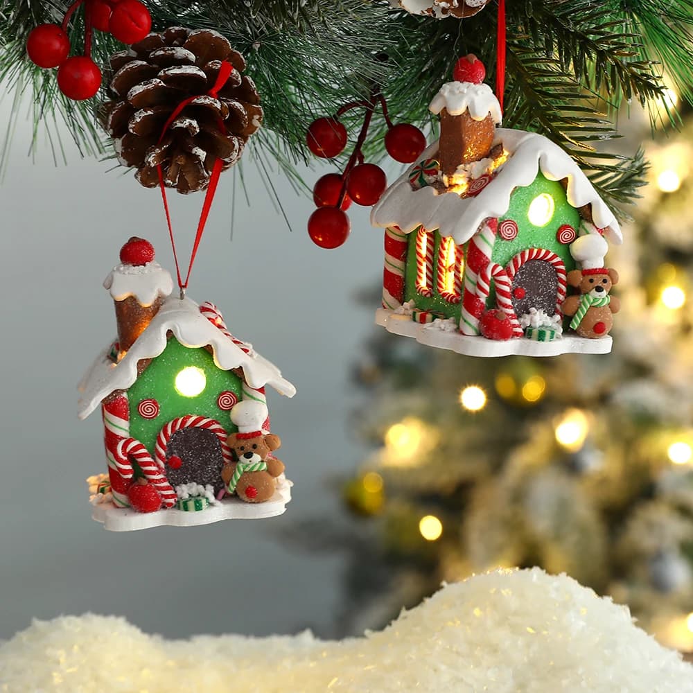 Thème de noël pendentif LED bonhomme de neige pain d'épice père noël maison lumineuse poterie douce