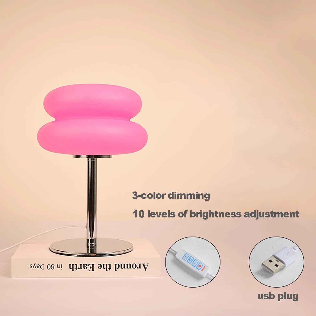 Lampe de table champignon abat-jour en plastique lampe de table crème française nordique prise USB l