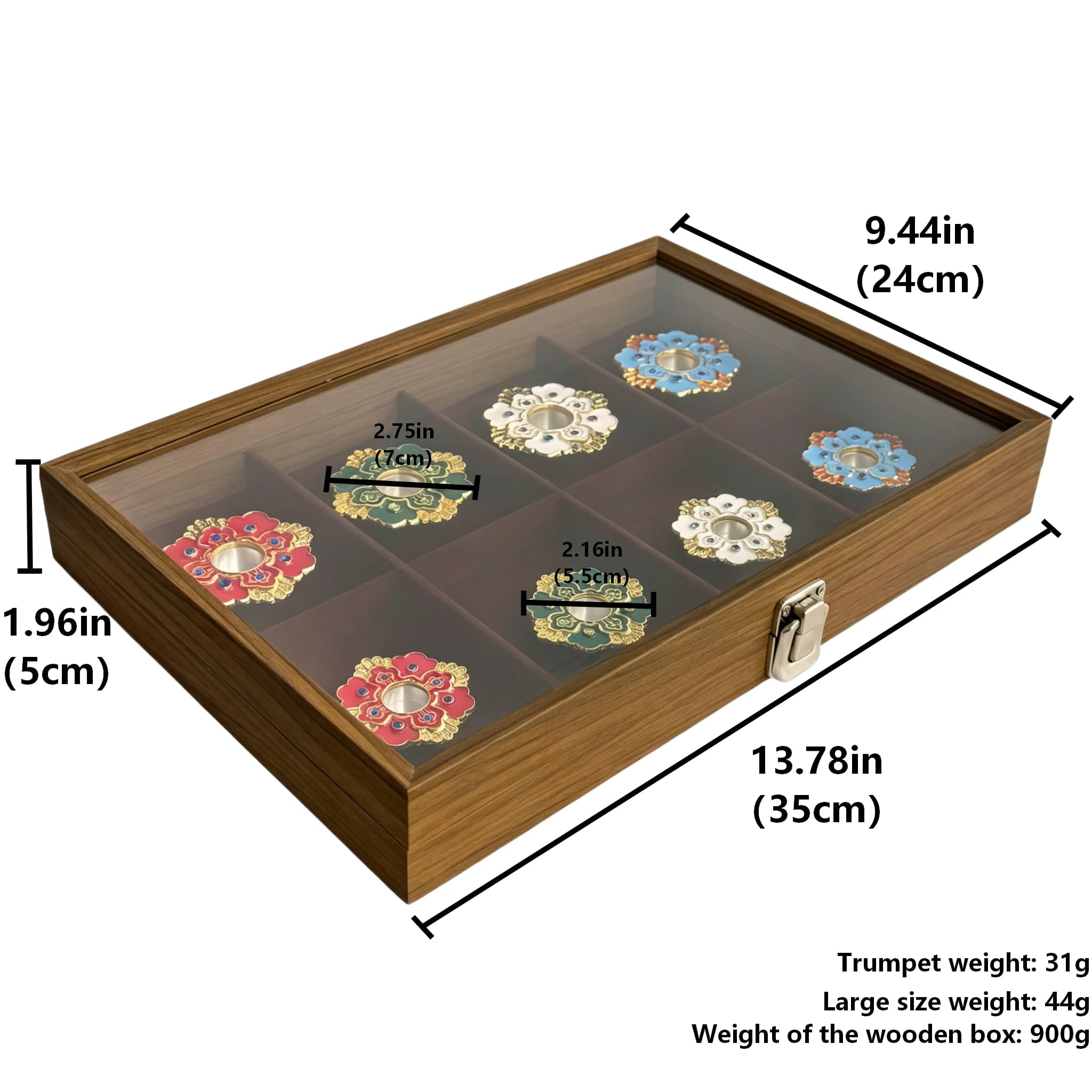 Supports de lampe de veille ornés en émail dans une boîte en bois doublée de velours, cadeau religie
