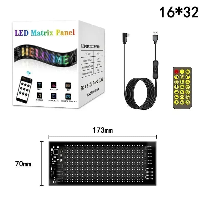 Panneau LED matriciel à pixels USB 5V RGB pour voiture, contrôle via application Bluetooth, motifs a