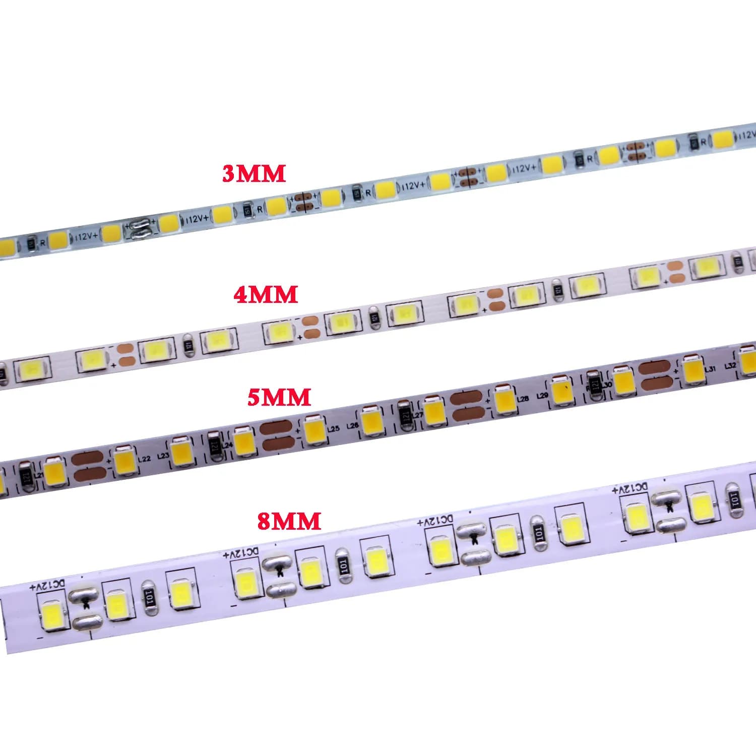 Bande lumineuse LED à largeur étroite, 3mm, 4mm, 5mm, 5M, DC12V 2835 120, 180Led, corde lumineuse Fl