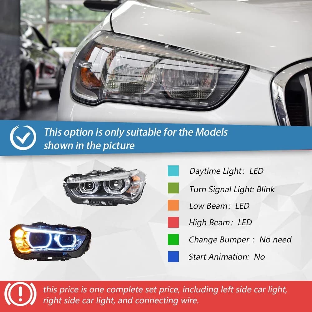Feux avant de voiture pour Bmw X1 2016-2019 F48 F49 Led, assemblage de phares automobiles, mise à ni