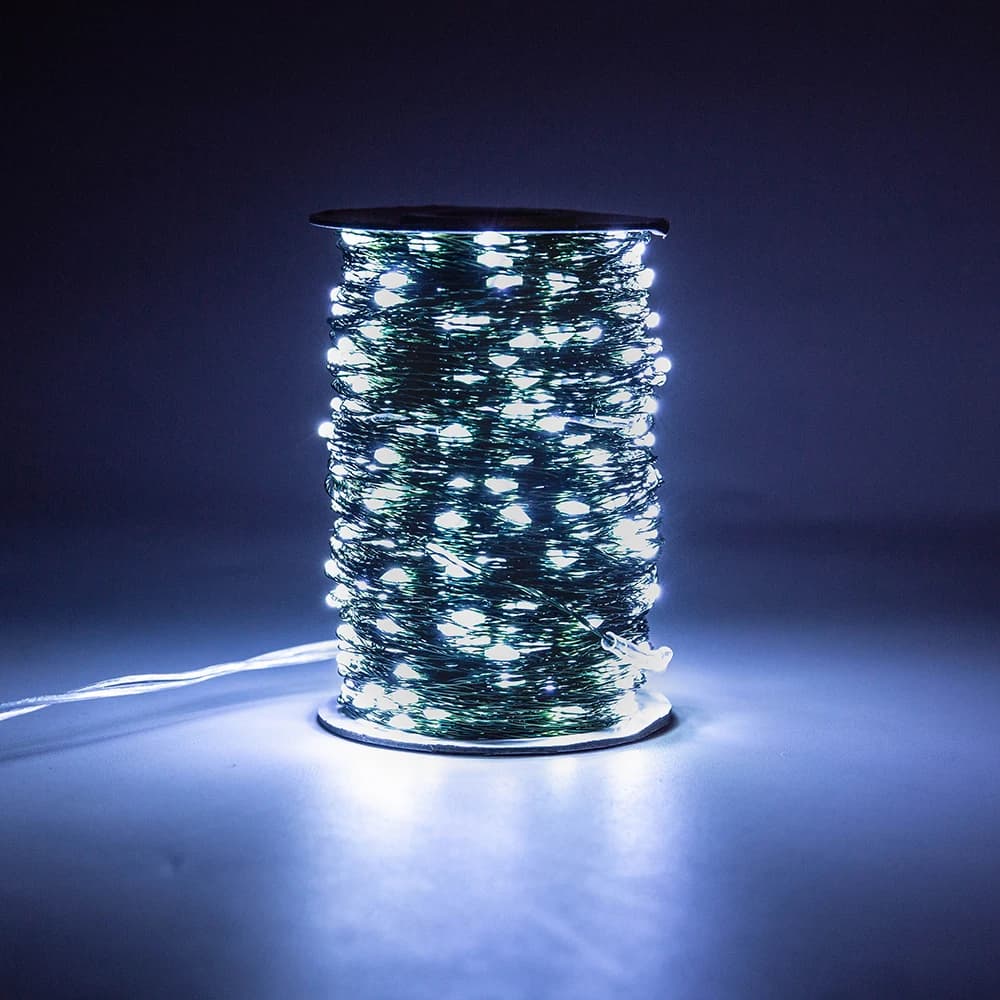 Guirlande lumineuse LED en fil vert, 100M, guirlande blanche chaude pour l'extérieur, la maison, la