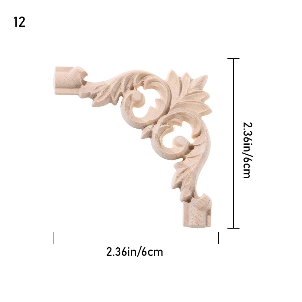 Appliques décoratives en bois sculpté en chêne brut, motif vague florale, pour portes et artisanat