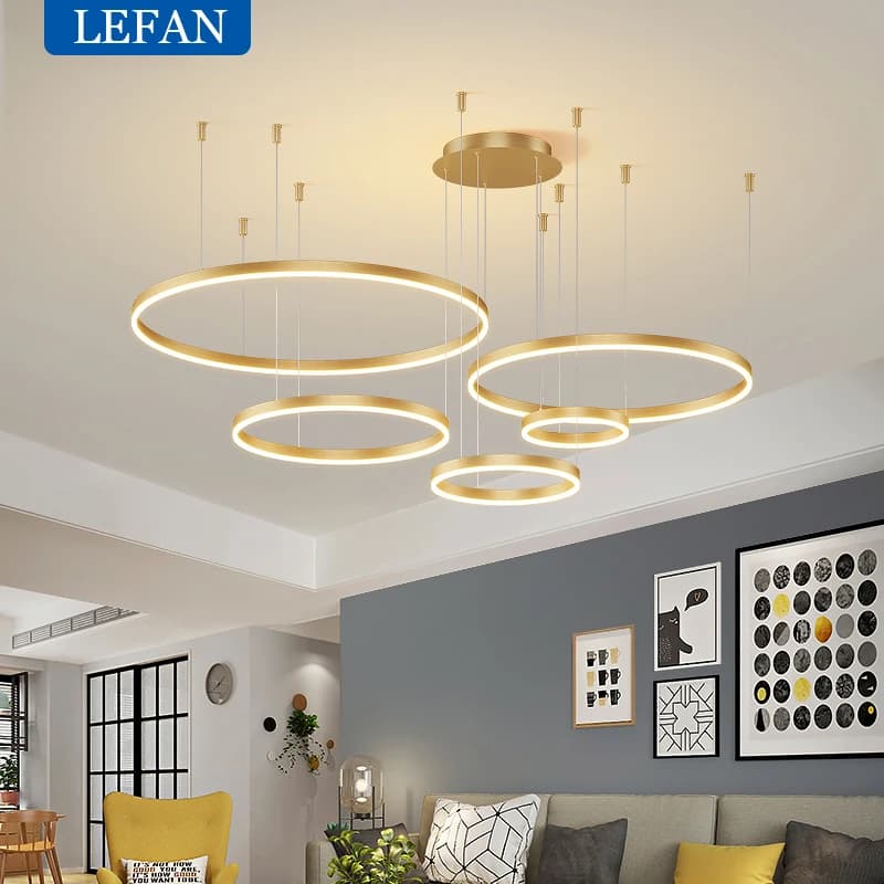 Lustre Led moderne anneaux brossés éclairage domestique monté au plafond pour salon chambre lampe su