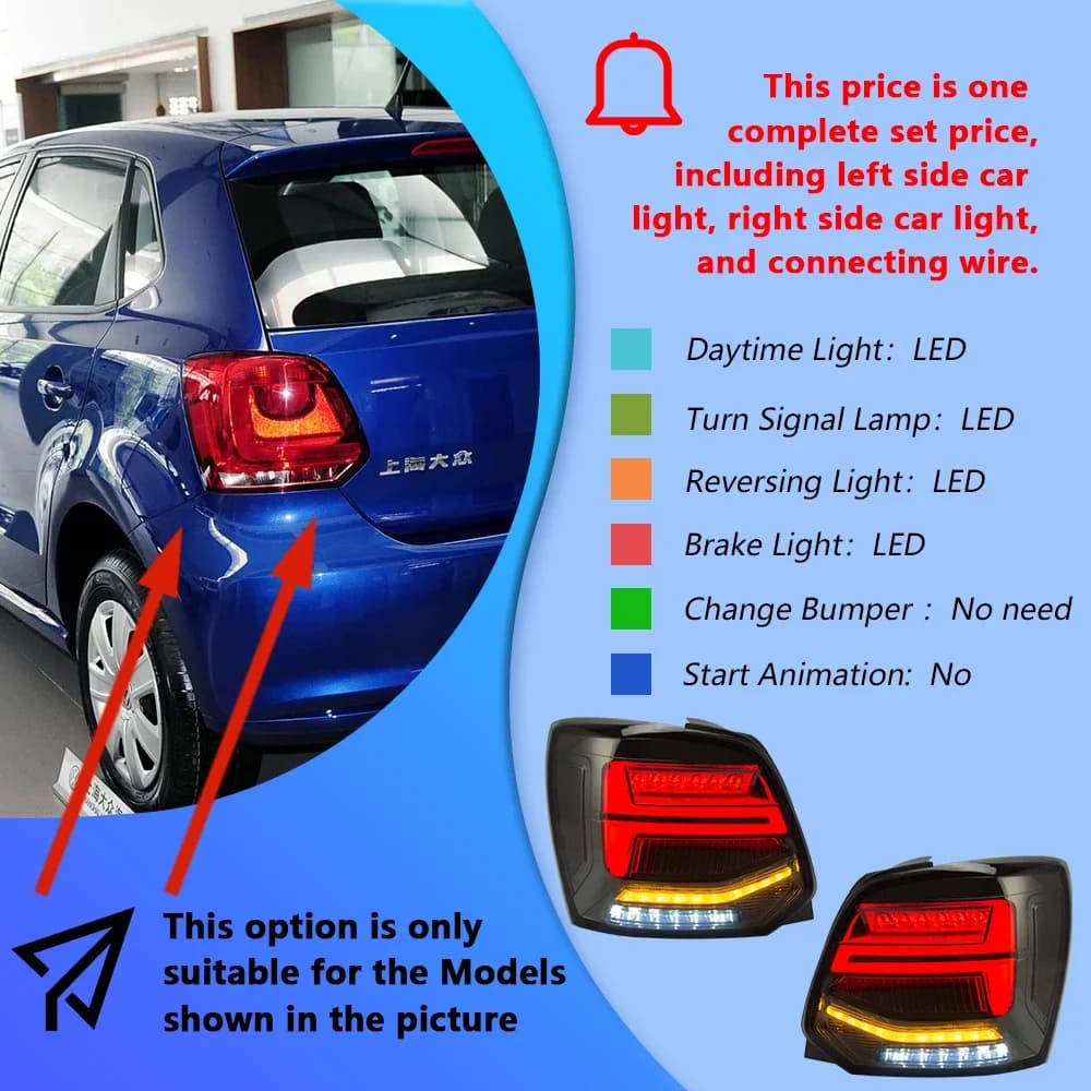Feux de voiture pour Volkswagen Polo 2011-2018 LED Auto feux arrière assemblage mise à niveau nouvea