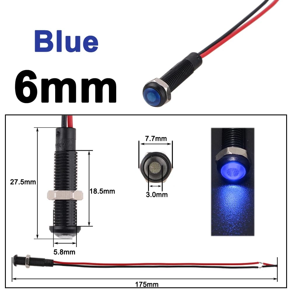 1/5 pièces 6/8/10/12mm indicateur LED en plastique noir Signal point lampe rouge jaune ambre bleu ve