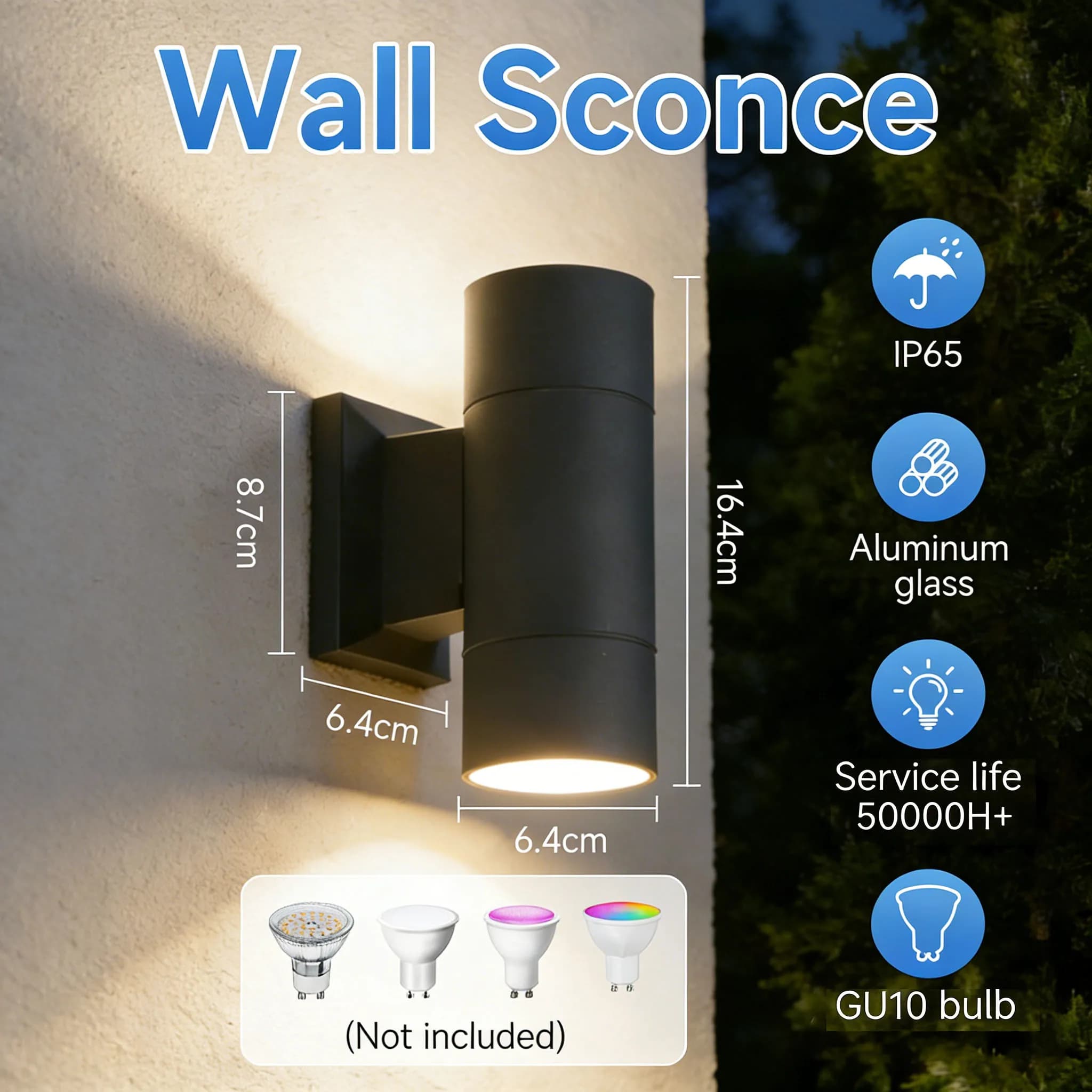 Lampe murale extérieure à ampoule remplaçable GU10, 110V 220V, IP65, étanche, LED, pour jardin, cour