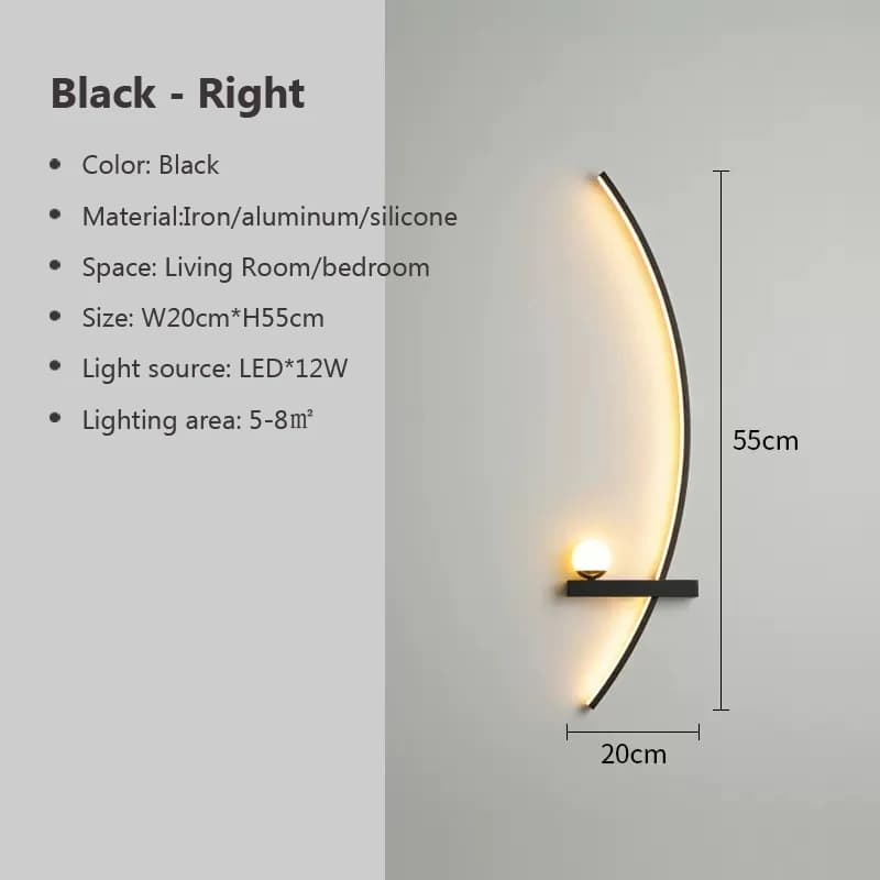 Mur LED lampe moderne 55/105CM noir pour salon chambre chevet couloir salle d'étude vestiaire lumina