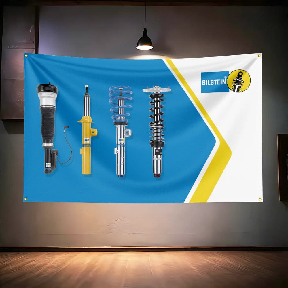 Drapeau de suspension Bil-steins 3x5ft 90x150cm pour garage, atelier, atelier de tuning, man cave, b