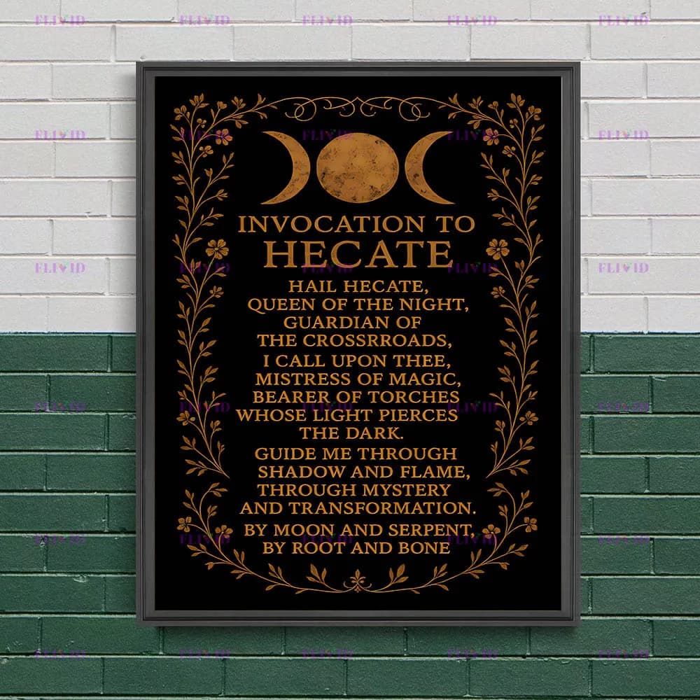 Tableau mural sur toile « Prière d'Invocation des Dieux et Déesse païens », affiche Triple Lune, Lil