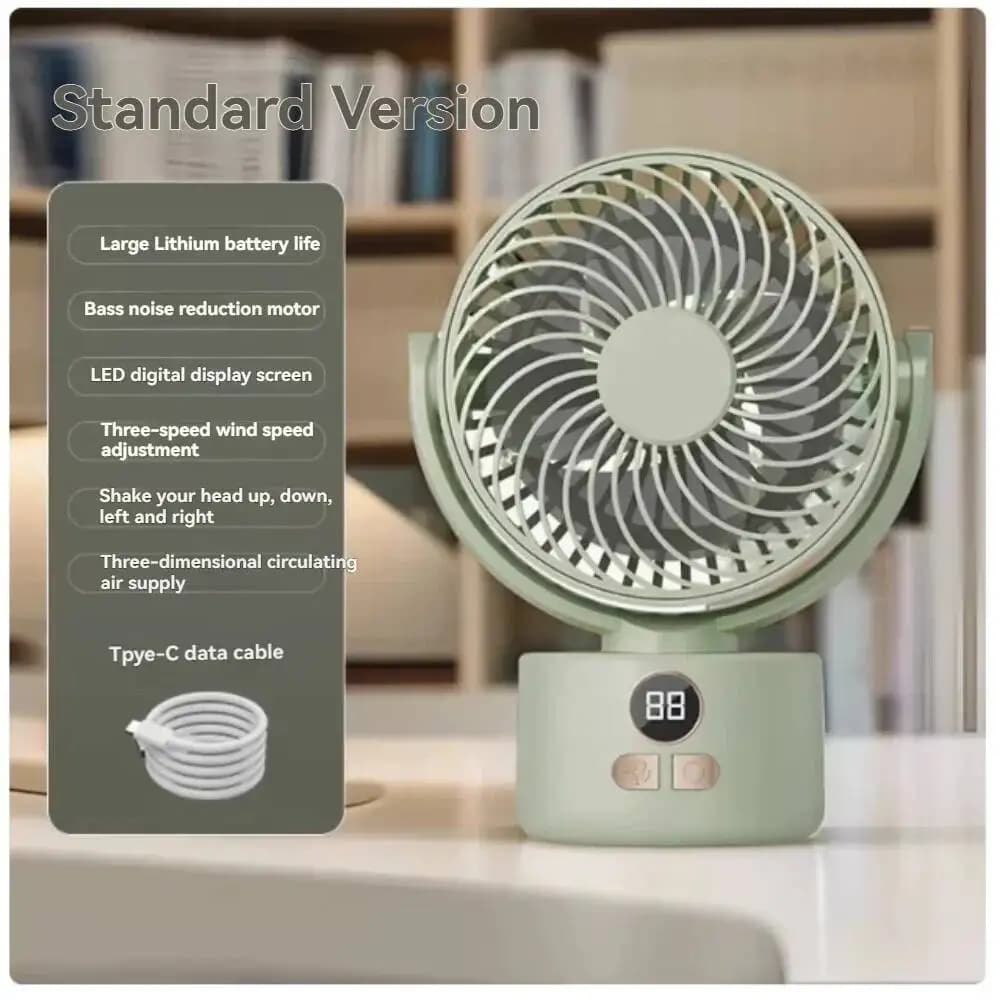 Ventilateur électrique de bureau à affichage numérique LED 360 °   Ventilateur de circulation d'air 