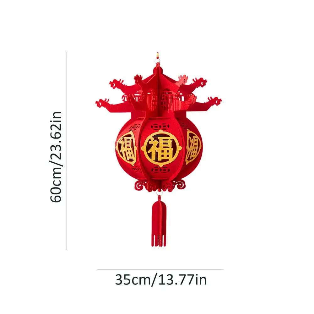 Lanternes chinoises rouges en non-tissé, lanternes porte-bonheur Fu rouges, décorations suspendues p