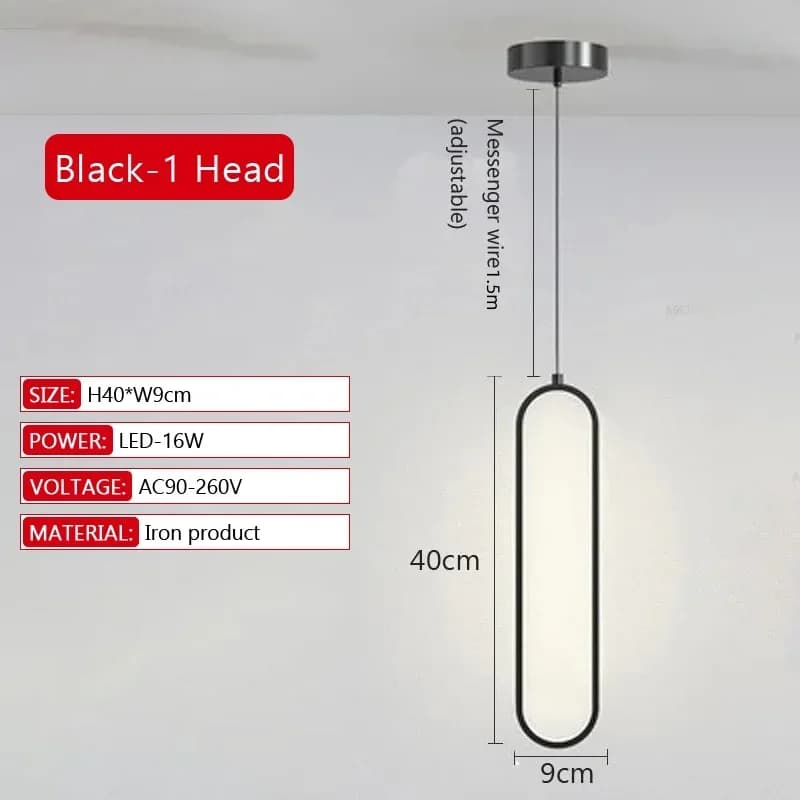 Lampe LED Suspendue Elliptique au Design Moderne, Disponible en Noir et en Or, Luminaire Décoratif d