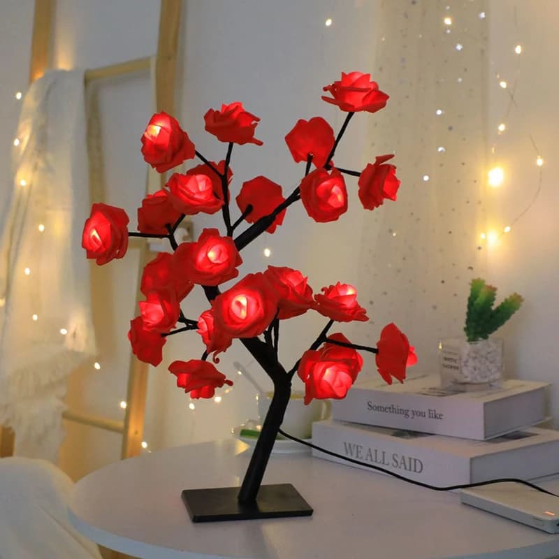 Lampe de Table LED en Forme d'Arbre à Roses, Veilleuse USB, Luminaire Décoratif d'Nik, Idéal pour un