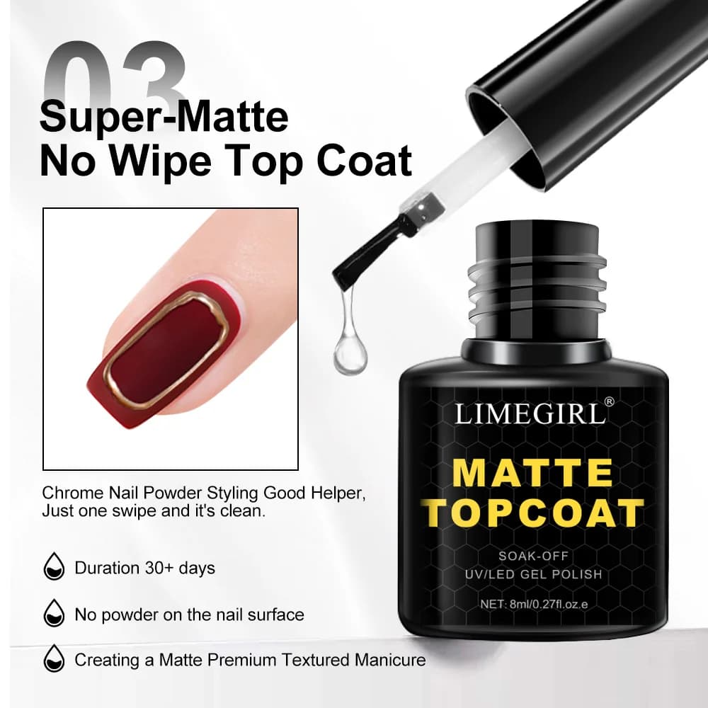 LIMEGIRL 8ml imbiber la couche de Base supérieure mate pour ongles vernis Gel UV Semi Permanent fonc