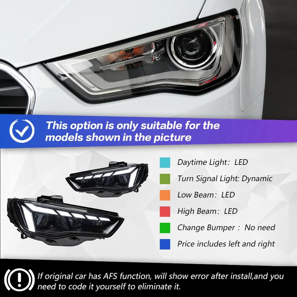 Feux de voiture pour Audi A3 8V berline Sportback, phare LED 2013-2016, phare S3, lentille de projec