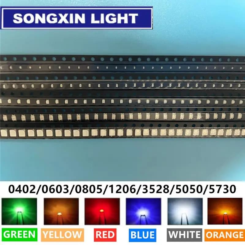 0402 0603 0805 1206 3528 5050 5730 3020 3014 4014 SMD LED rouge jaune vert blanc bleu Orange diode é