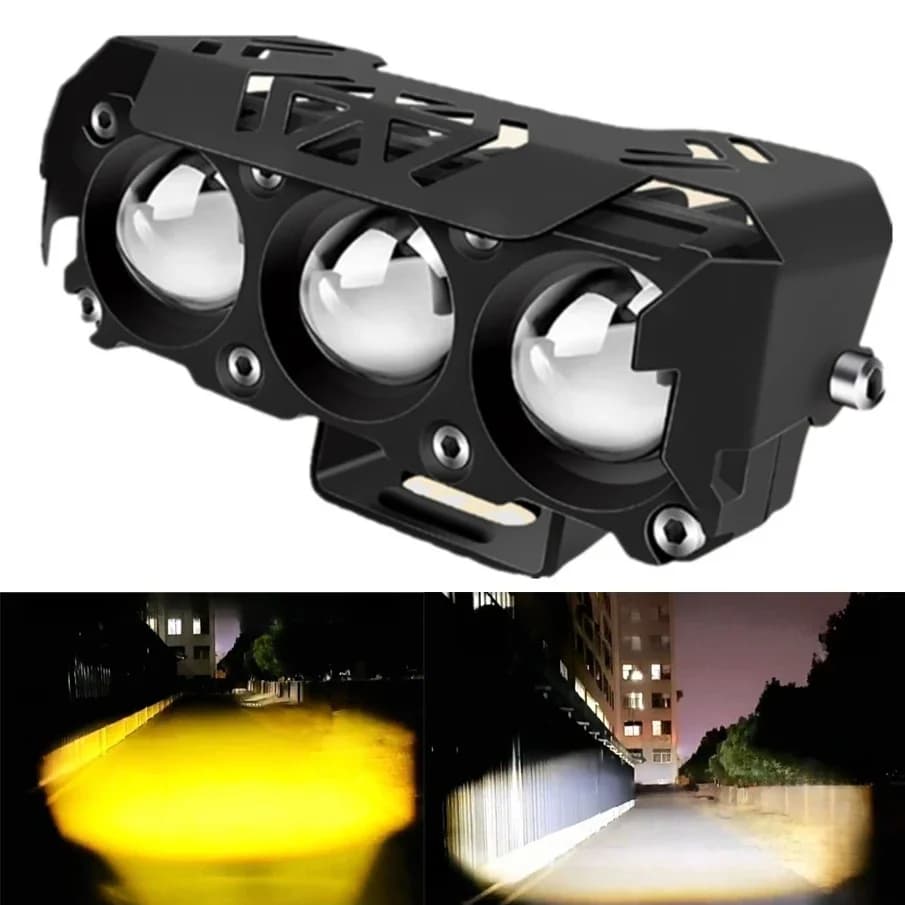 Spot lumineux LED pour motos, double couleur, faisceau haut/bas, antibrouillard, lentille 12V 24v, p