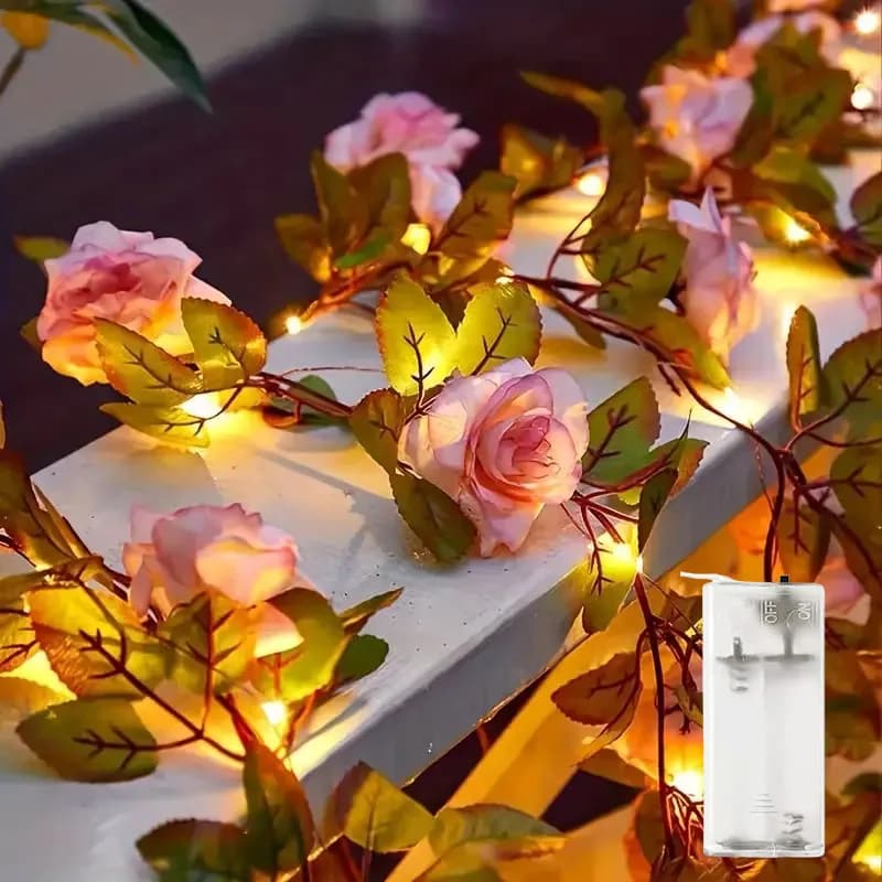 Guirlande lumineuse en forme de Rose Champagne, lampe féerique de vigne artificielle, adaptée aux va