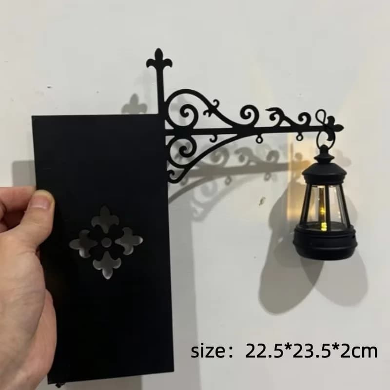 Lanterne murale rétro suspendue, décoration murale, lampe de nuit LED en métal noir à fixation par v