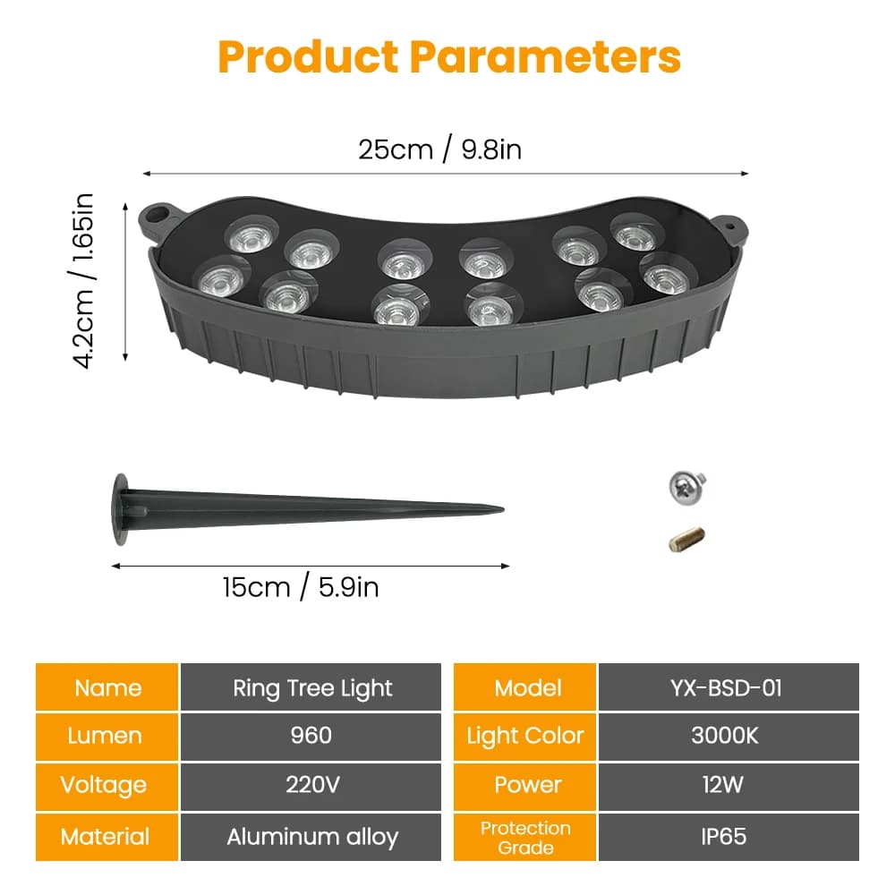 Projecteur LED d'extérieur pour arbres AC220V, lumière blanche chaude, étanche IP65, idéal pour écla