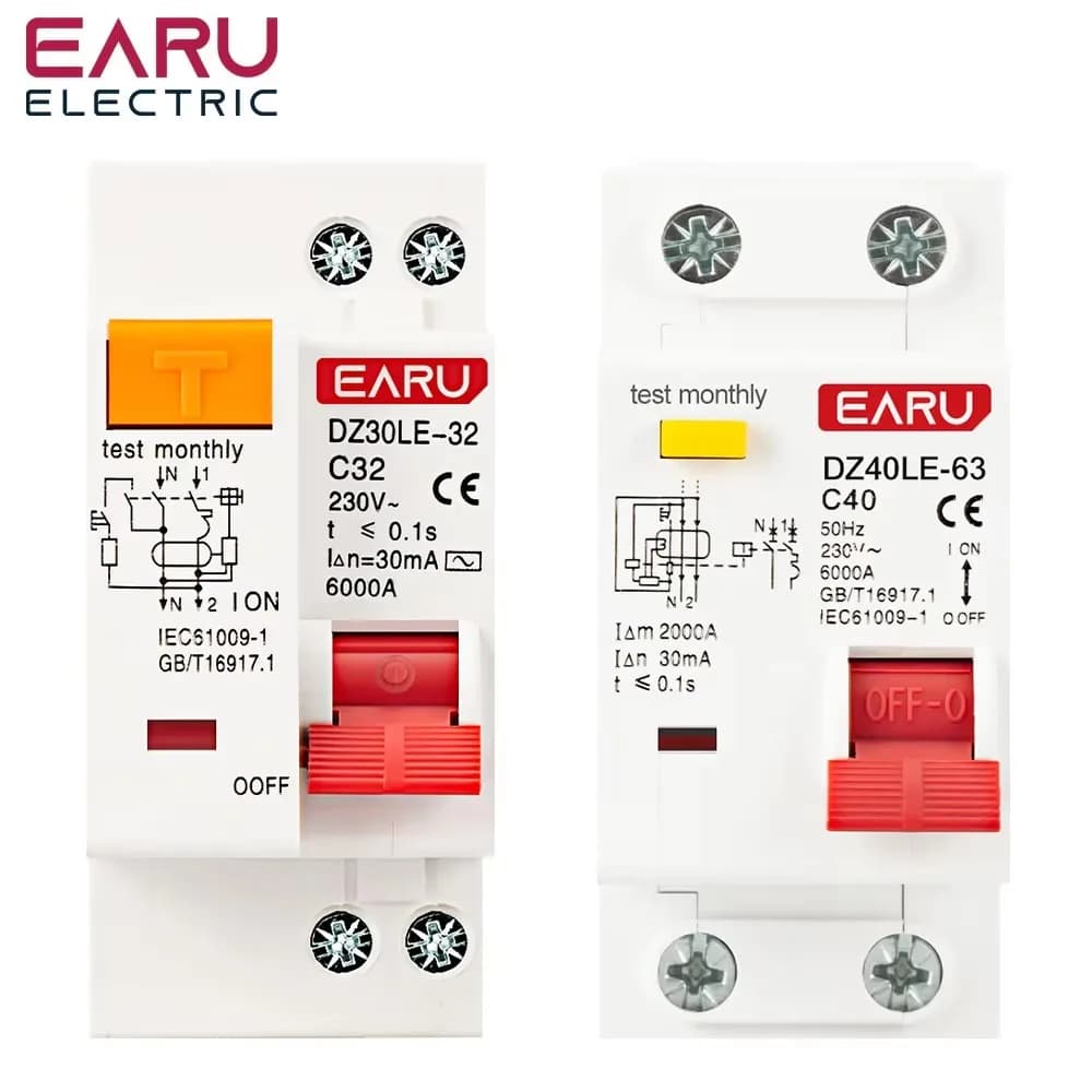 Disjoncteur différentiel DZ30L DZ40LE DPNL 1P+N 6A-63A AC 230V avec protection contre les surintensi