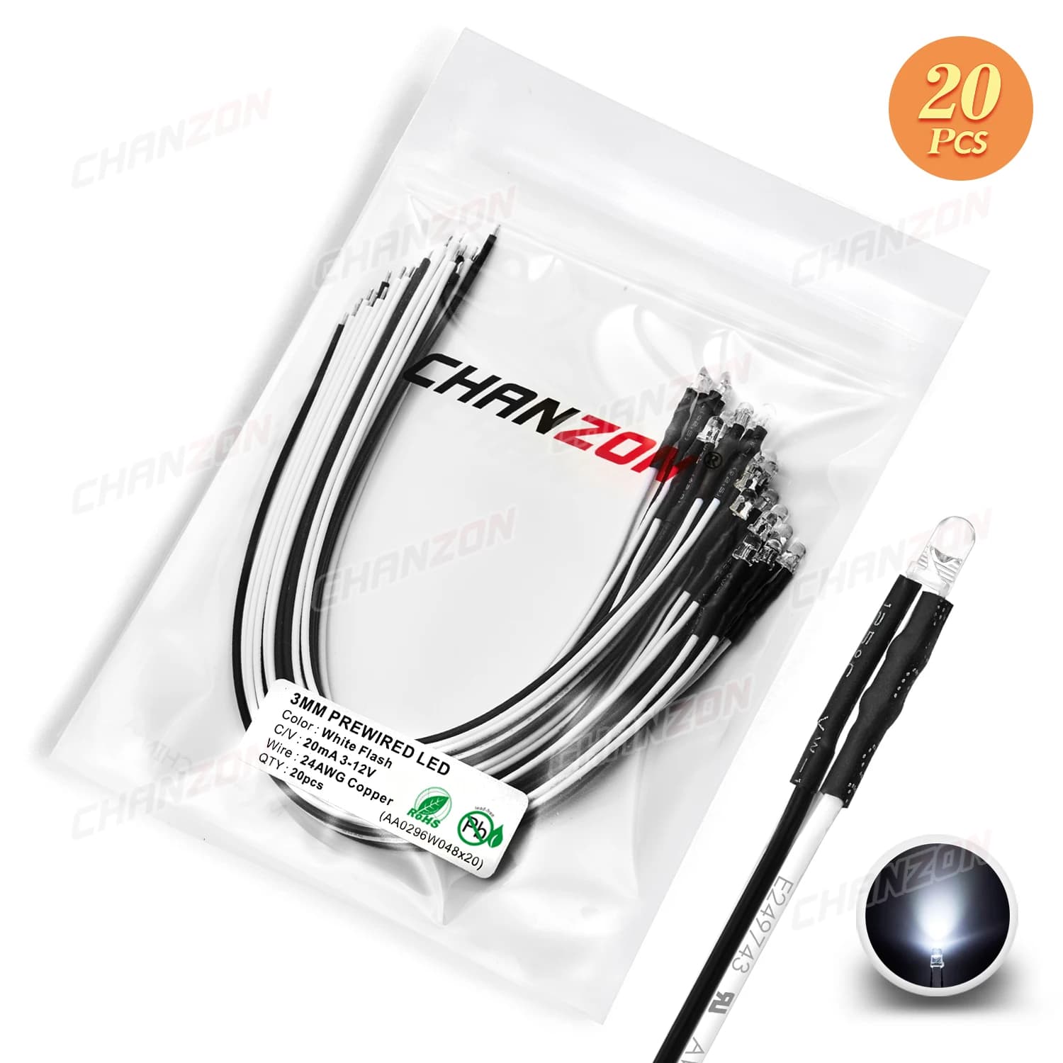 Diode LED précâblée 3mm 12V, 20 pièces, perles de lumière clignotantes, blanc, rouge, vert, bleu, ja