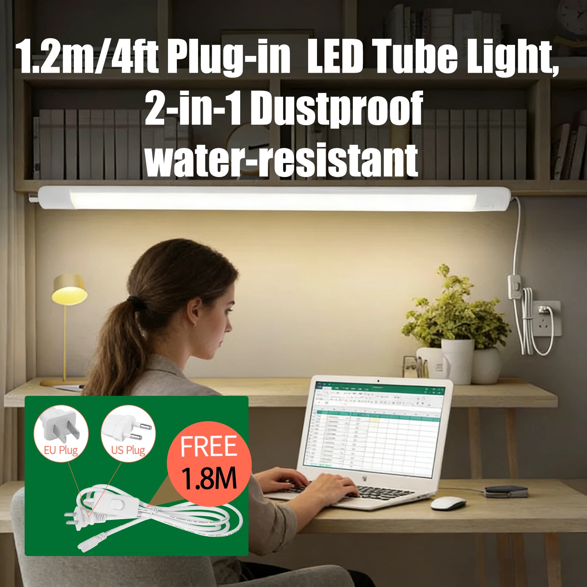 Fixation de Tube LED 0.9M 1.2M, barre de Tube Super brillante Plug and Play avec prise pour le burea