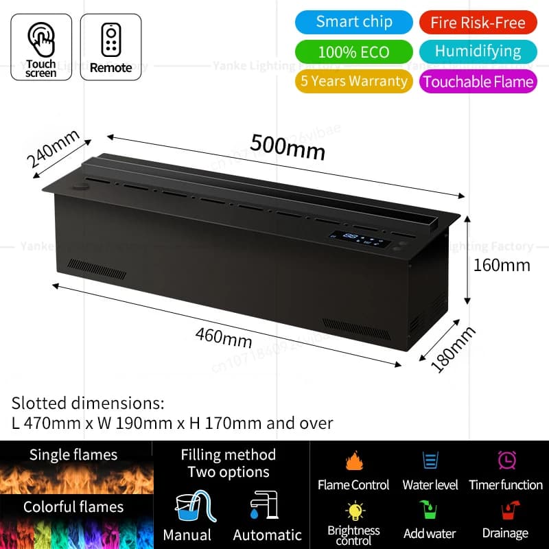 Cheminée électrique à vapeur d'eau 3D avec flamme colorée, 35% décorative, aucun risque de brouillar