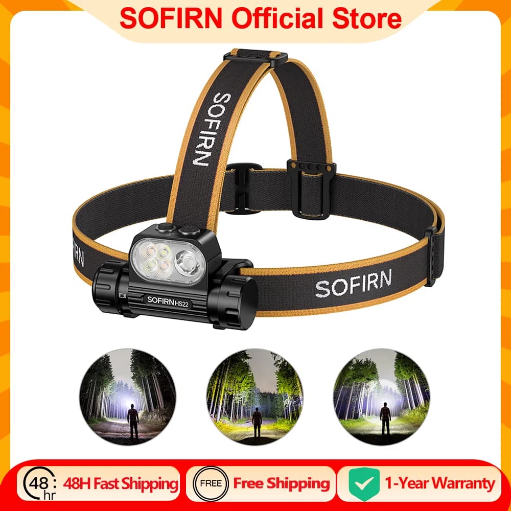 Lampe frontale SOFIRN HS22 2500lm avec réglage progressif de la température de couleur, LED SFT25R 6