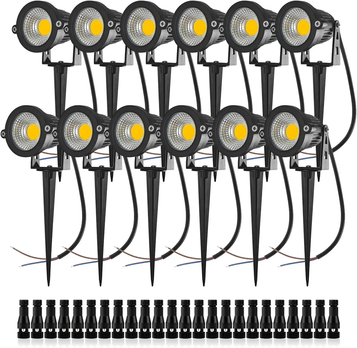 Paquet de 10 lumières paysagères basse tension 5W 10W 12V avec connecteurs, projecteurs extérieurs é