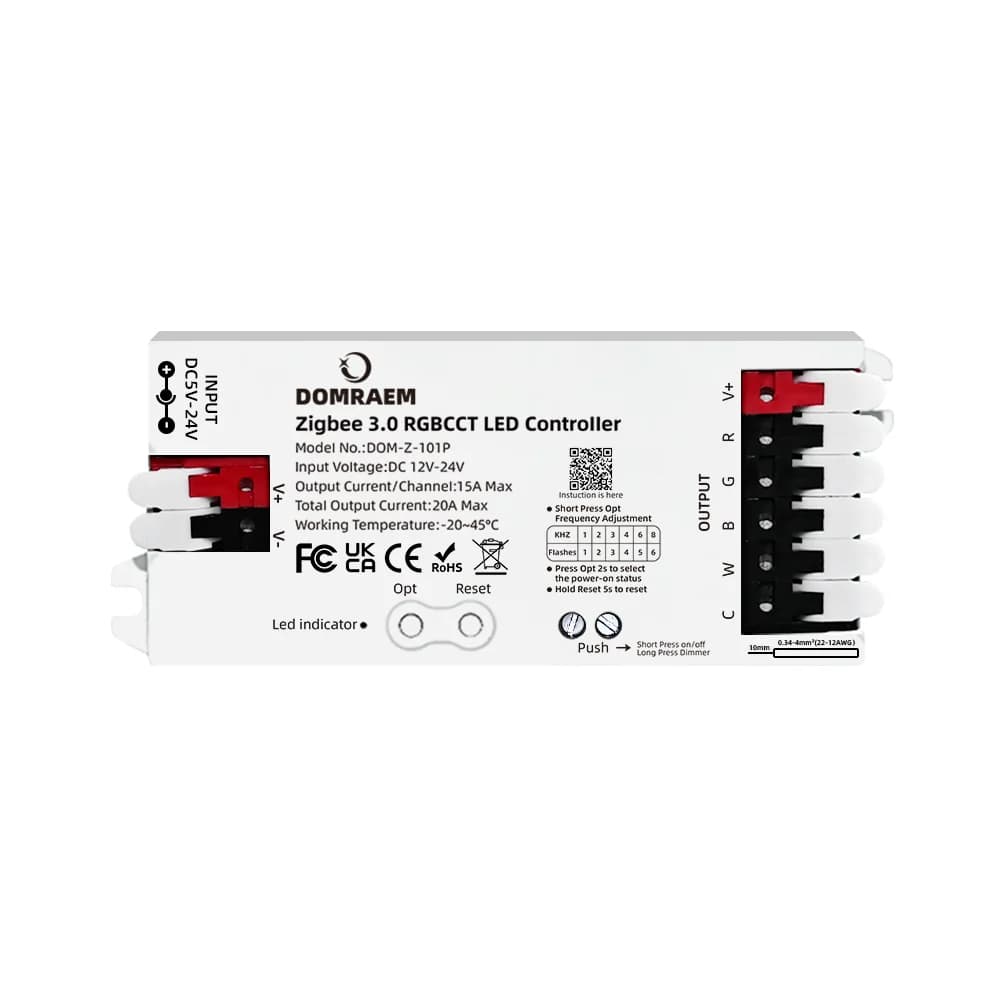 Contrôleur LED intelligent DOMRAEM Zigbee 3.0 5 en 1 DIMMER WW/CW RGB RGBWCCT pour bandes LED, compa