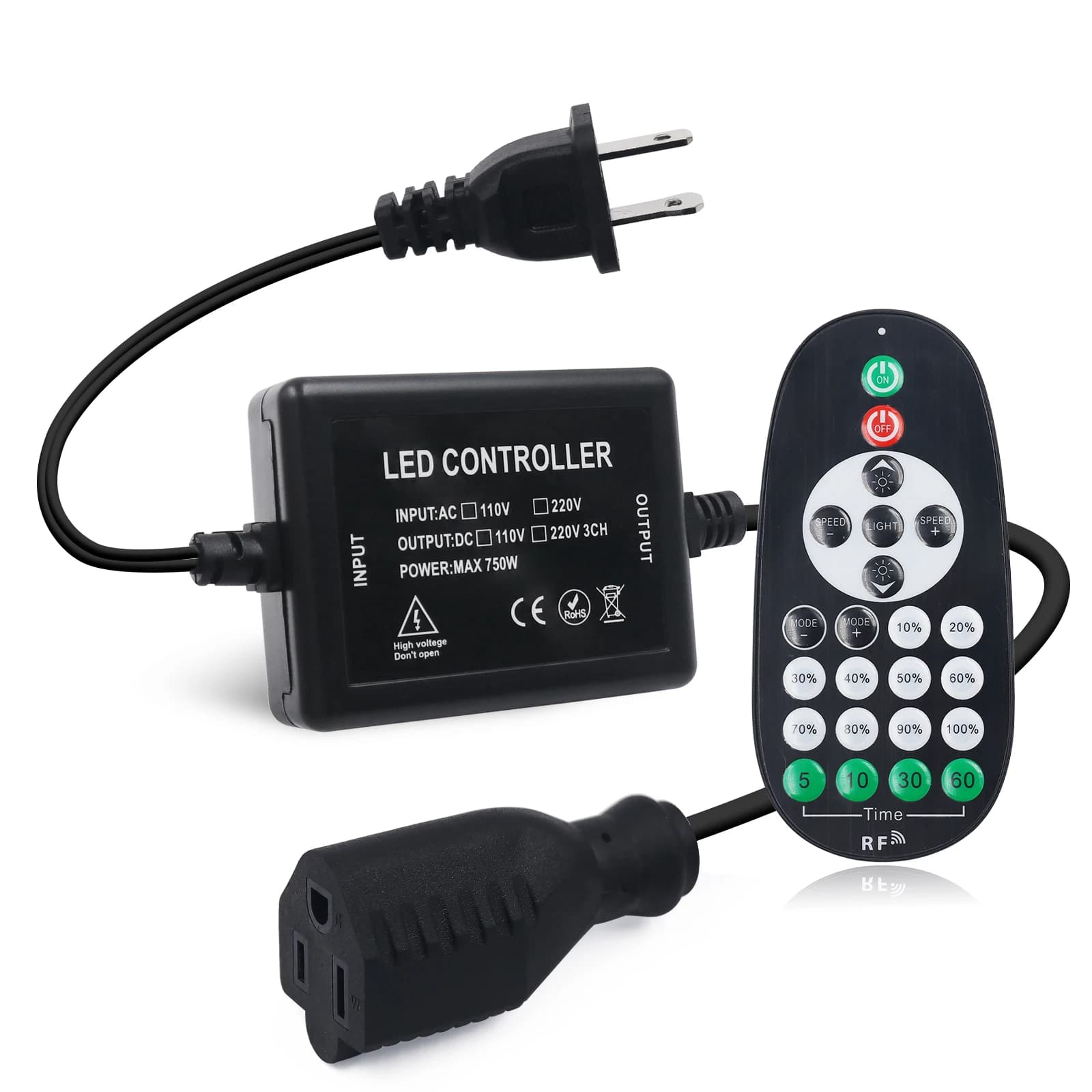 Variateur de contrôleur LED 110V 220V, avec télécommande RF à 23 touches, prise EU US UK, 750W, vari
