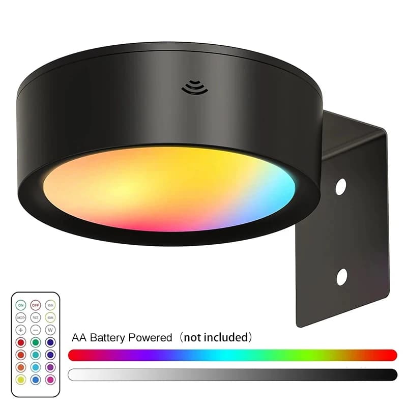 Applique murale sans fil à piles, 1/2 paquets, lampe rondelle RGB à intensité variable avec minuteri