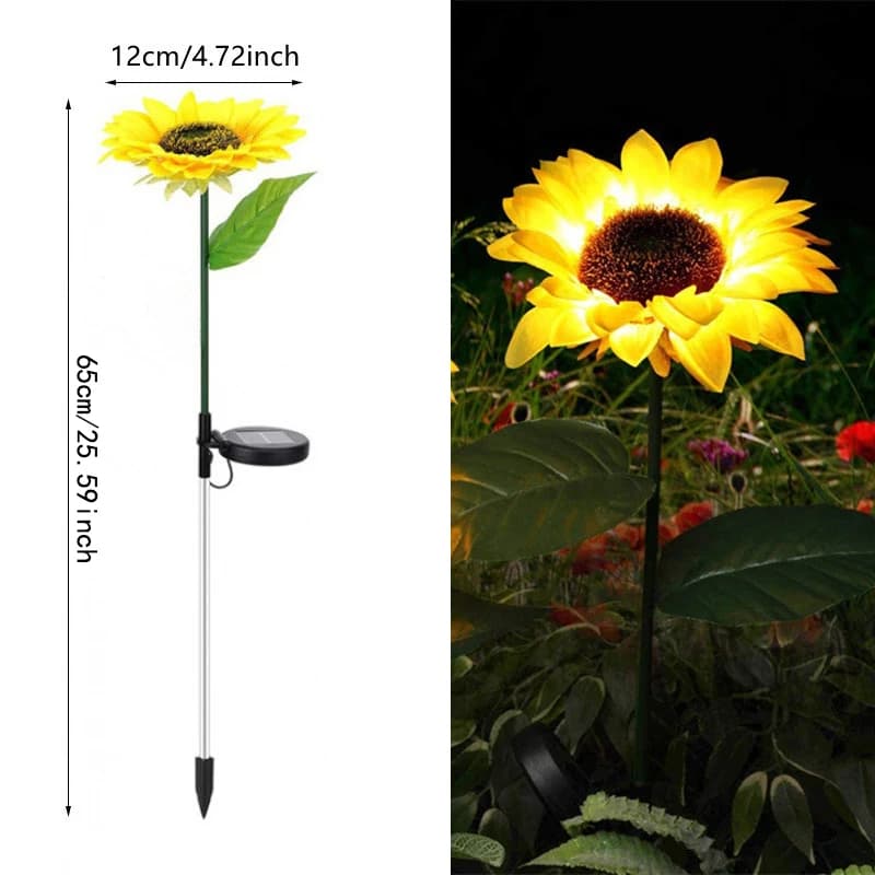 Lampe Solaire LED Extérieure 1/3 Tête en Forme de Tournesol pour Noël, Éclairage Paysager de Festiva