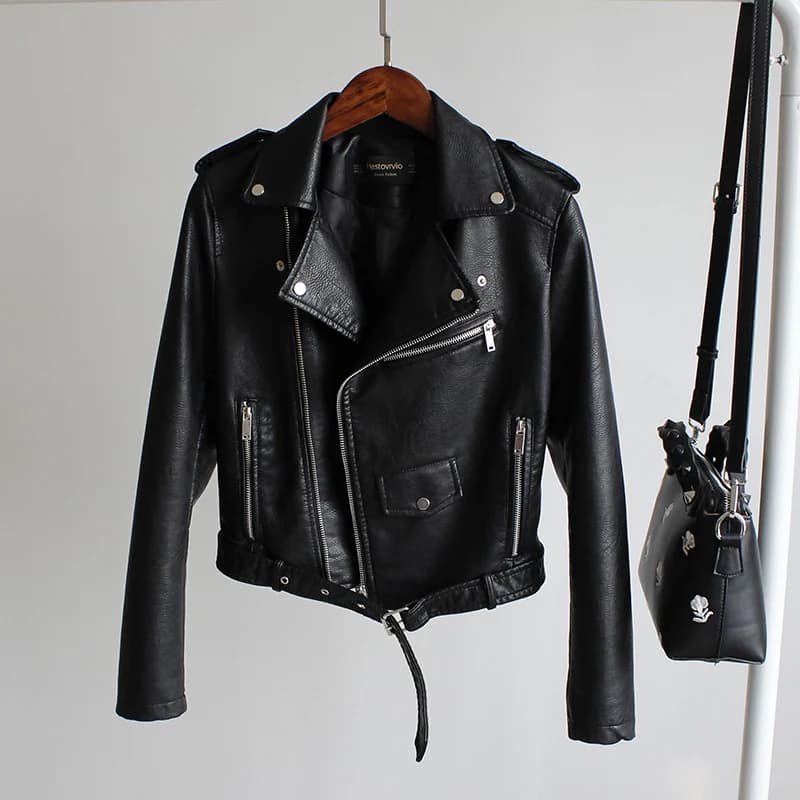 Manteau de moto en cuir Élpour femmes, veste en cuir, cuir PU, coupe couvertes, noir, rouge, mode fé