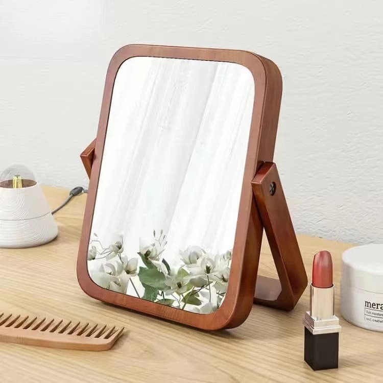 Cadre en bois massif classique pliable pour la maison 360 °   Coiffeuse rotative HD, miroir de maqui