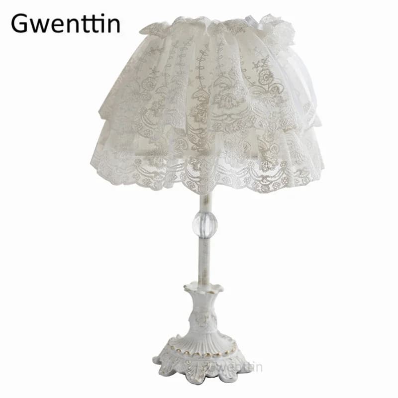 Lampes de table en tissu de dentelle nordique pour la décoration intérieure, lampe de chevet, lumina
