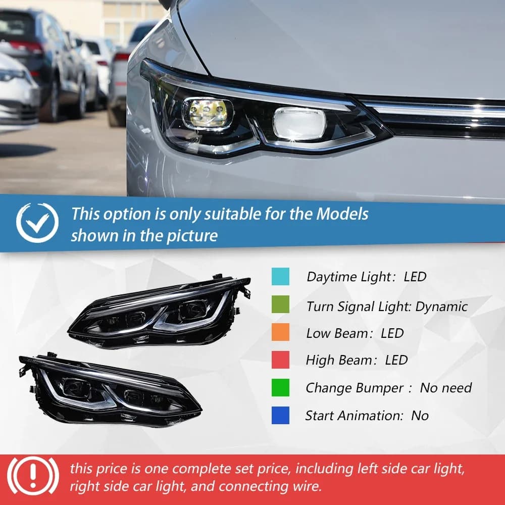 Phares automobiles pour Volkswagen Golf MK8 2021 – 2024, ensemble de phares avant de voiture LED, mi