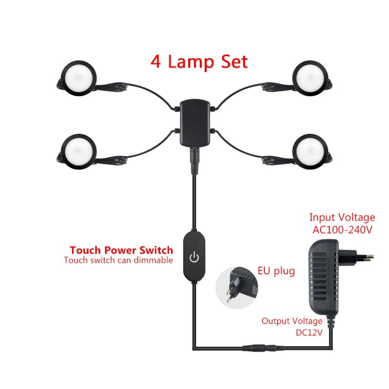 LED sous armoire lampe DC12V 3W 5W noir rond garde-robe éclairage placard lumières éclairage intérie