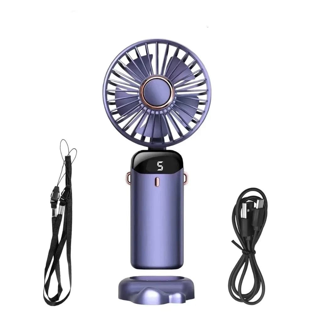 Ventilateur portable à affichage numérique LED, 5 vitesses, rechargeable par USB, batterie 800 mAh, 